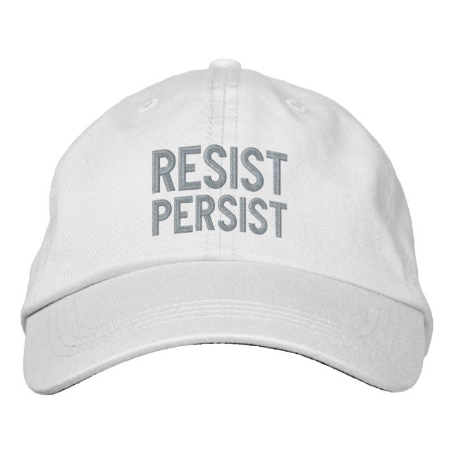 Resist Persist pink white embroidered baseball cap (Front)