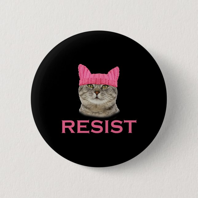 Resist Persist Protest March Cat Hat  2 Inch Round Button (Front)