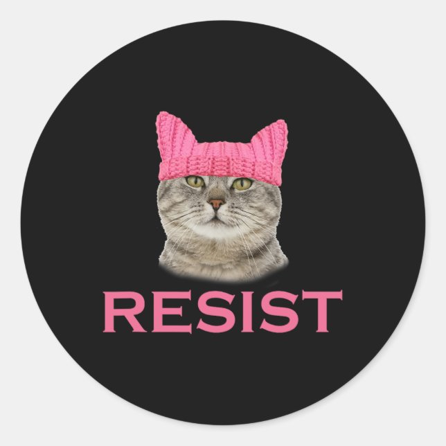 Resist Persist Protest March Cat Hat  Classic Round Sticker (Front)