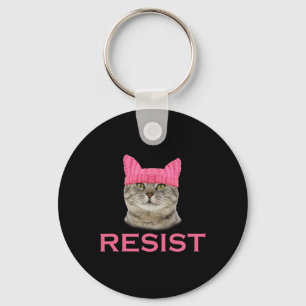 Resist Persist Protest March Cat Hat Keychain