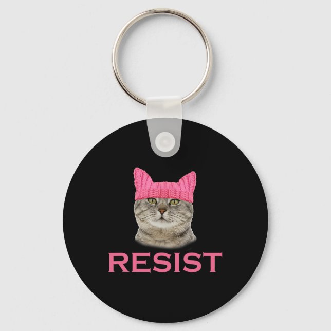 Resist Persist Protest March Cat Hat  Keychain (Front)