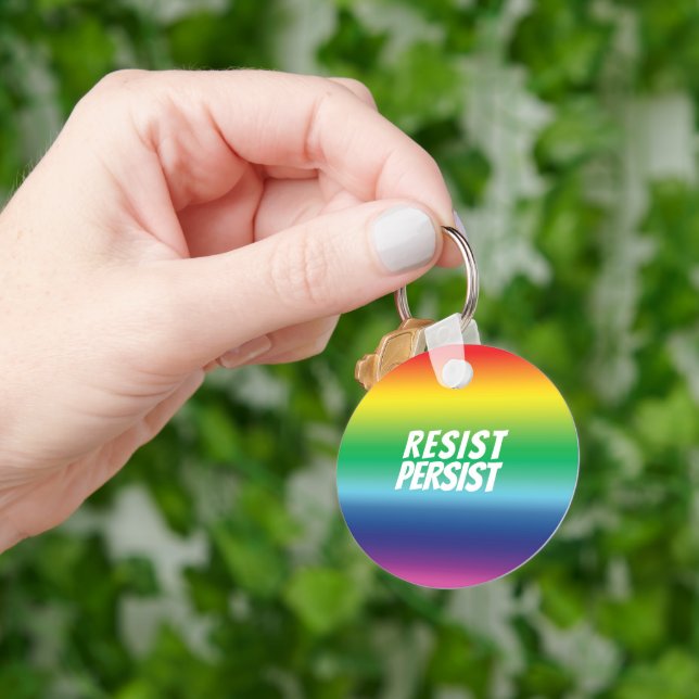 Resist Persist rainbow gradient pattern lgbt pride Keychain (Hand)