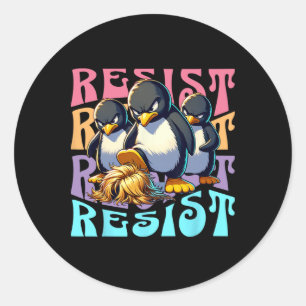 Resist Protest Retro Penguins Against Tariffs Men Classic Round Sticker