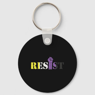 Resist Raised Fist Protest Lgbtq Non-binary Flag G Keychain
