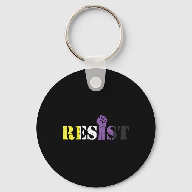 Resist Raised Fist Protest Lgbtq Non-binary Flag G Keychain (Front)