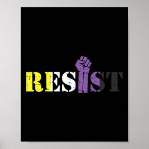 Resist Raised Fist Protest Lgbtq Non-binary Flag G Poster