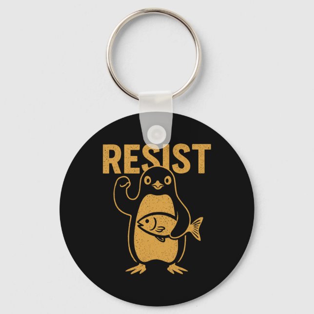Resist Rebel Penguin Protest Against Tariffs Anti- Keychain (Front)