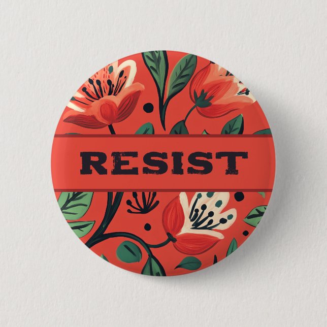Resist Red Flower 2 Inch Round Button (Front)