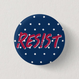 Resist Resistance Red and Blue Stars Flag Colours 1 Inch Round Button