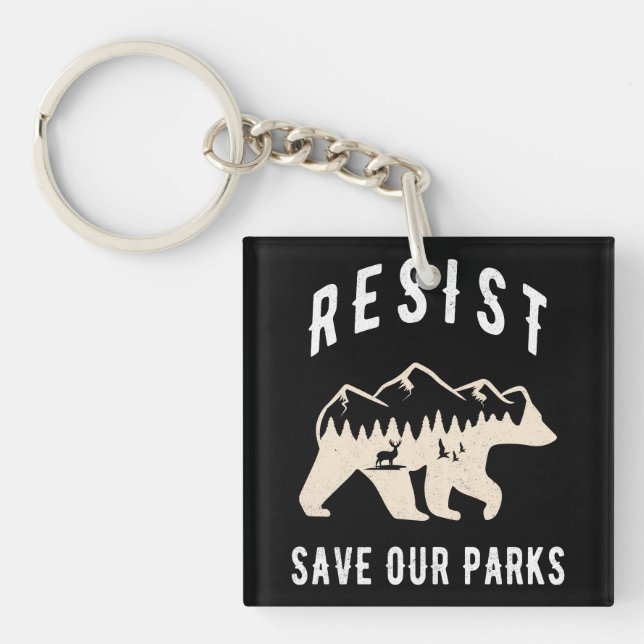 Resist Save Our Parks Alt US National Parks Bear  Keychain (Front)
