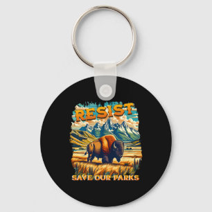 Resist Save Our Parks Alt Us National Parks Bison Keychain