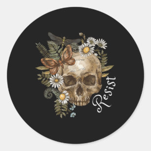 Resist Subtle Anti Trump Skull Floral Botanical Classic Round Sticker