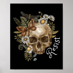 Resist Subtle Anti Trump Skull Floral Botanical Poster