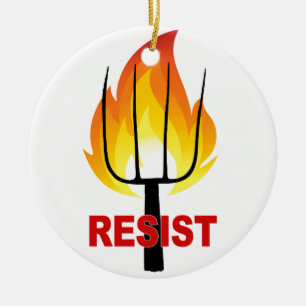 Resist Torch and Pitchfork Ceramic Ornament