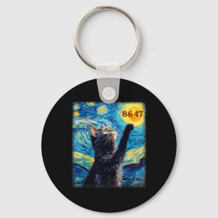 Resist Trump 8647 Van Gogh Starry Night Black Cat Keychain