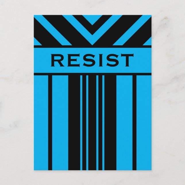 Resist Vibrant Blue and Black Stripes & Chevrons Postcard (Front)