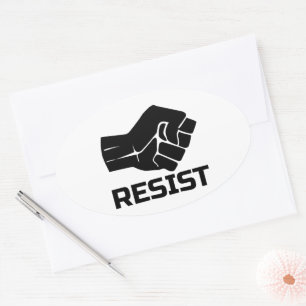 Resist with fist - in black 0002 oval sticker