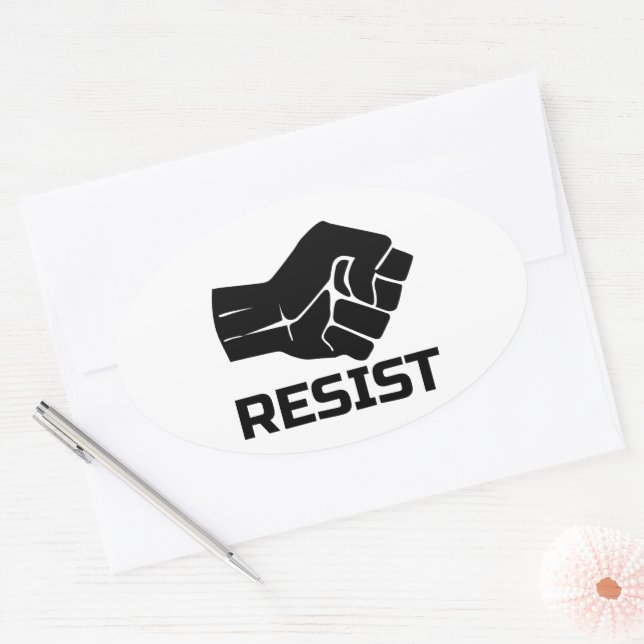 Resist with fist - in black 0002 oval sticker (Envelope)