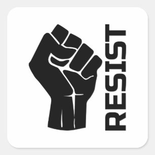 Resist with fist - in black 0002 square sticker