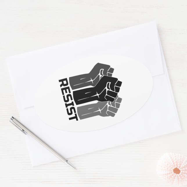 Resist with fist - in black 0003 oval sticker (Envelope)