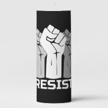 Resist with fist - in white 0002 pillar candle