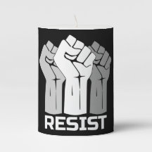 Resist with fist - in white 0002 pillar candle