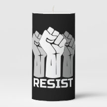 Resist with fist - in white 0002 pillar candle