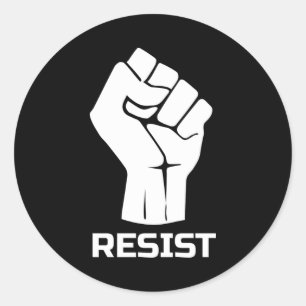 Resist with fist - in white classic round sticker