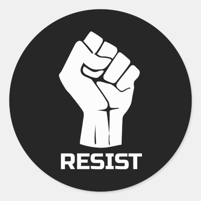 Resist with fist - in white classic round sticker (Front)