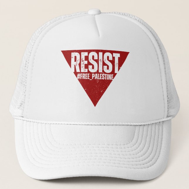 Resist word with inverted red triangle resistance  trucker hat (Front)