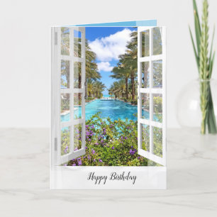 Resort Poolside Window Birthday Card