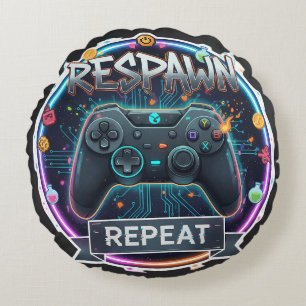Respawn and Repeat Gamer Controller Round Pillow