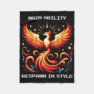 Respawn In Style Phoenix Pixel Revival Gamer Art  Fleece Blanket