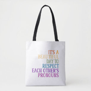 Respect each other's pronouns rainbow flag lgbtqa+ tote bag
