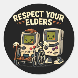 Respect elders retro gaming funny gamer controller classic round sticker