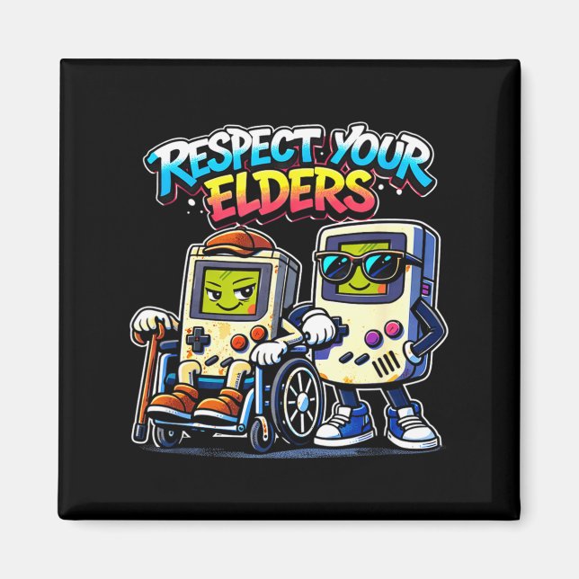 Respect elders retro gaming funny gamer controller magnet (Front)