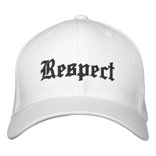 Respect hat in white with black letters. (Front)