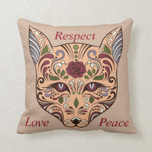 Respect Love Peace Sugar Skull Wolf Mauve Pillow