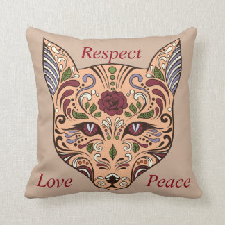 Respect Love Peace Sugar Skull Wolf Mauve Pillow