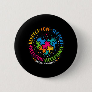 Respect Love Support Inclusion Heart Puzzle Autism 2 Inch Round Button