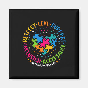 Respect Love Support Inclusion Heart Puzzle Autism Magnet