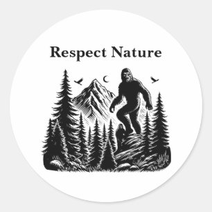 Respect Nature Yeti Bigfoot Ink Art Classic Round Sticker