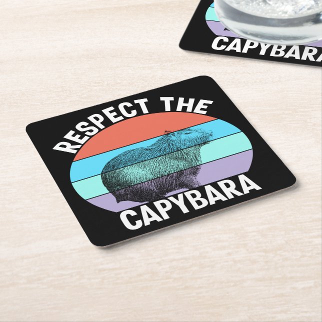 Respect The Capybara Funny Capybara Lover Square Paper Coaster (Angled)
