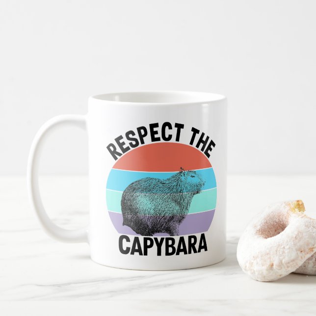 Respect The Capybara Funny Rodent Capibara Coffee Mug (With Donut)