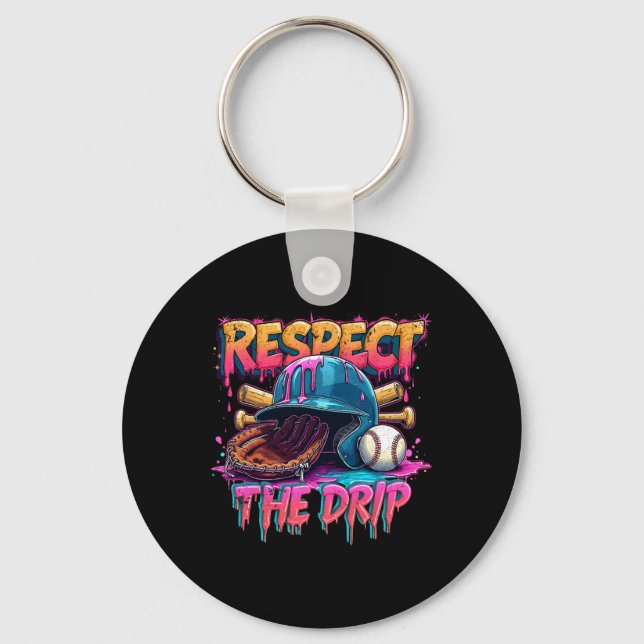 Respect The Drip Baseball Ice Cream Drip Vibes Squ Keychain (Front)