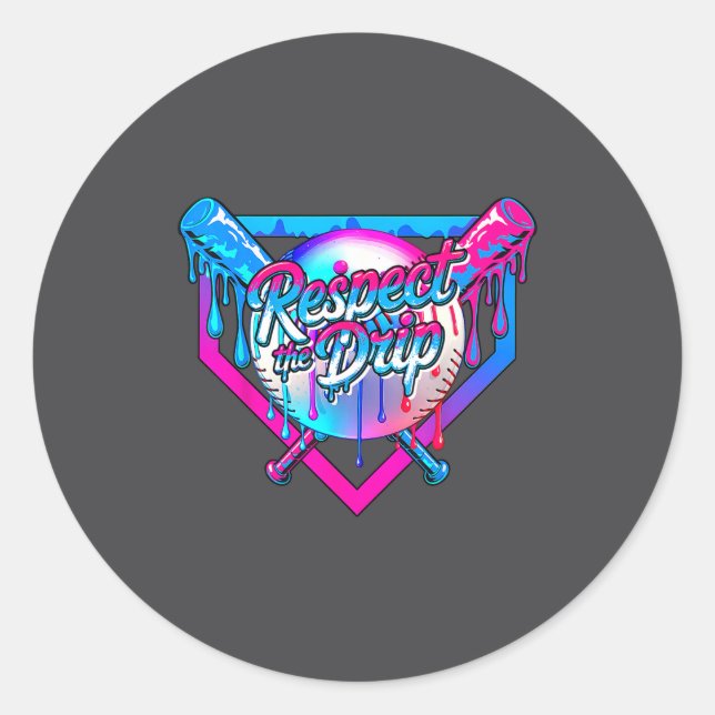 Respect The Drip Baseball Ice Cream For Kids Boys  Classic Round Sticker (Front)