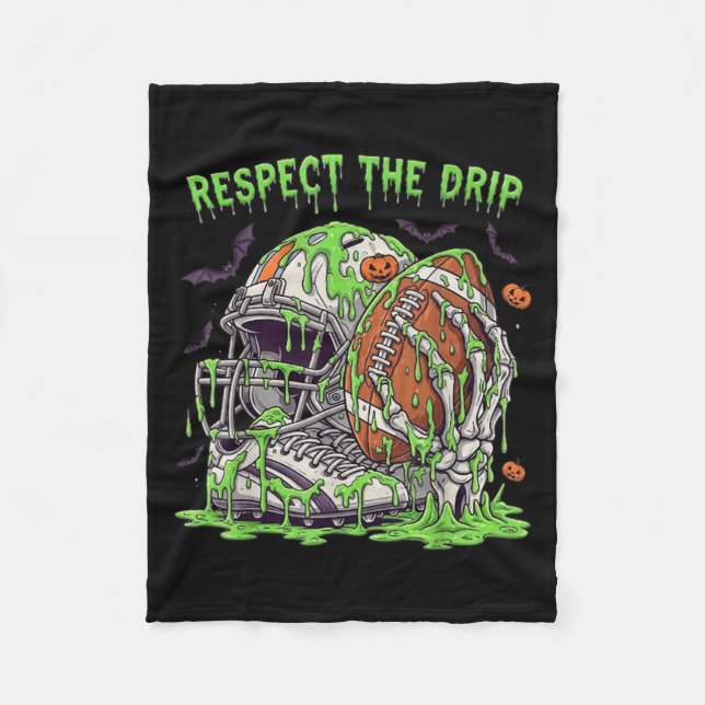 Respect The Drip Football Halloween Skeleton Hand  Fleece Blanket (Front)