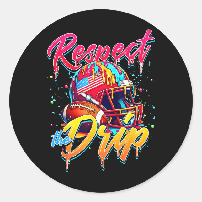 Respect The Drip Football Ice Cream Drip With Spri Classic Round Sticker (Front)