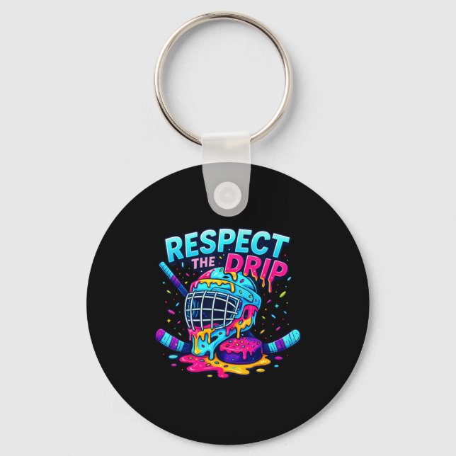Respect The Drip Ice Hockey Stick &amp; Puck Dripn Keychain (Front)