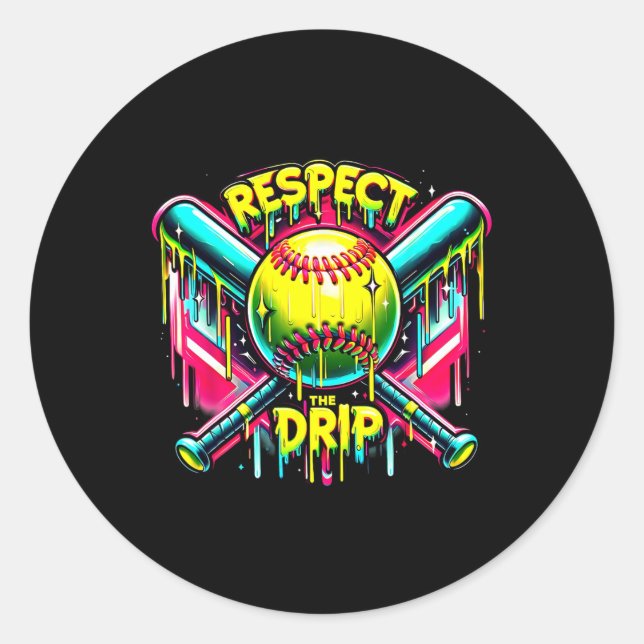 Respect The Drip Softball Home Plate Ice Cream Dri Classic Round Sticker (Front)